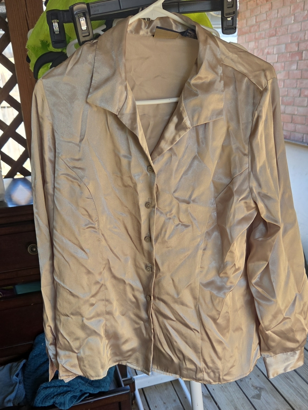 Laura Scott Champagne Satin Button-Down Shirt